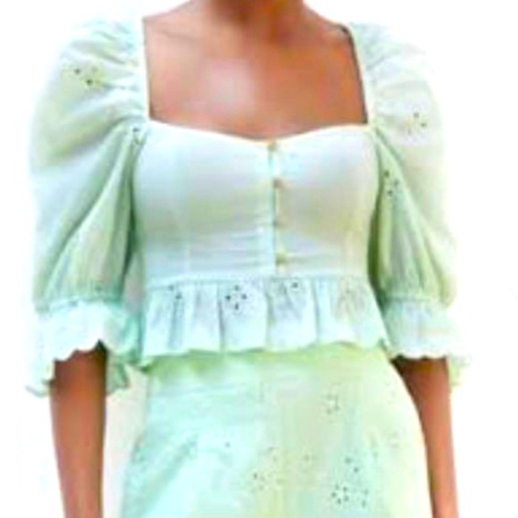 Zara Embroidered Cutout Eyelet Blouse Top Mint Green size XS - Picture 2 of 6